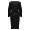 thumbnail image 7 of Women's Long Sleeve Ribbed Ruched Slim Fitted Midi Dress Solid Crewneck Side Slit Elegant Formal Dress for Casual Work, 7 of 7