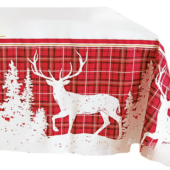 Plaid Deer Christmas Rectangular Plastic Table Cover 54"x 84", 1 Ct.