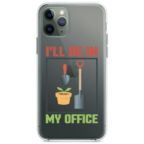 DistinctInk Clear Shockproof Hybrid Case for iPhone 11 (6.1" Screen) - TPU Bumper Acrylic Back Tempered Glass Screen Protector - I'll be in My Office - Gardening