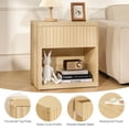 thumbnail image 3 of Fluted Nightstand with Drawer, Bedside Tables with Open Storage, Large Wood Night Stand for Bedroom Living Room, Natural, 3 of 9