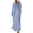 thumbnail image 1 of Baberdicy Robes Femmes Robe Chemise à Rayures en Coton et Lin Décontractée Ample Maxi Robes Robes Décontractées pour Femmes Bleu, Taille:P-5TG, 1 of 7