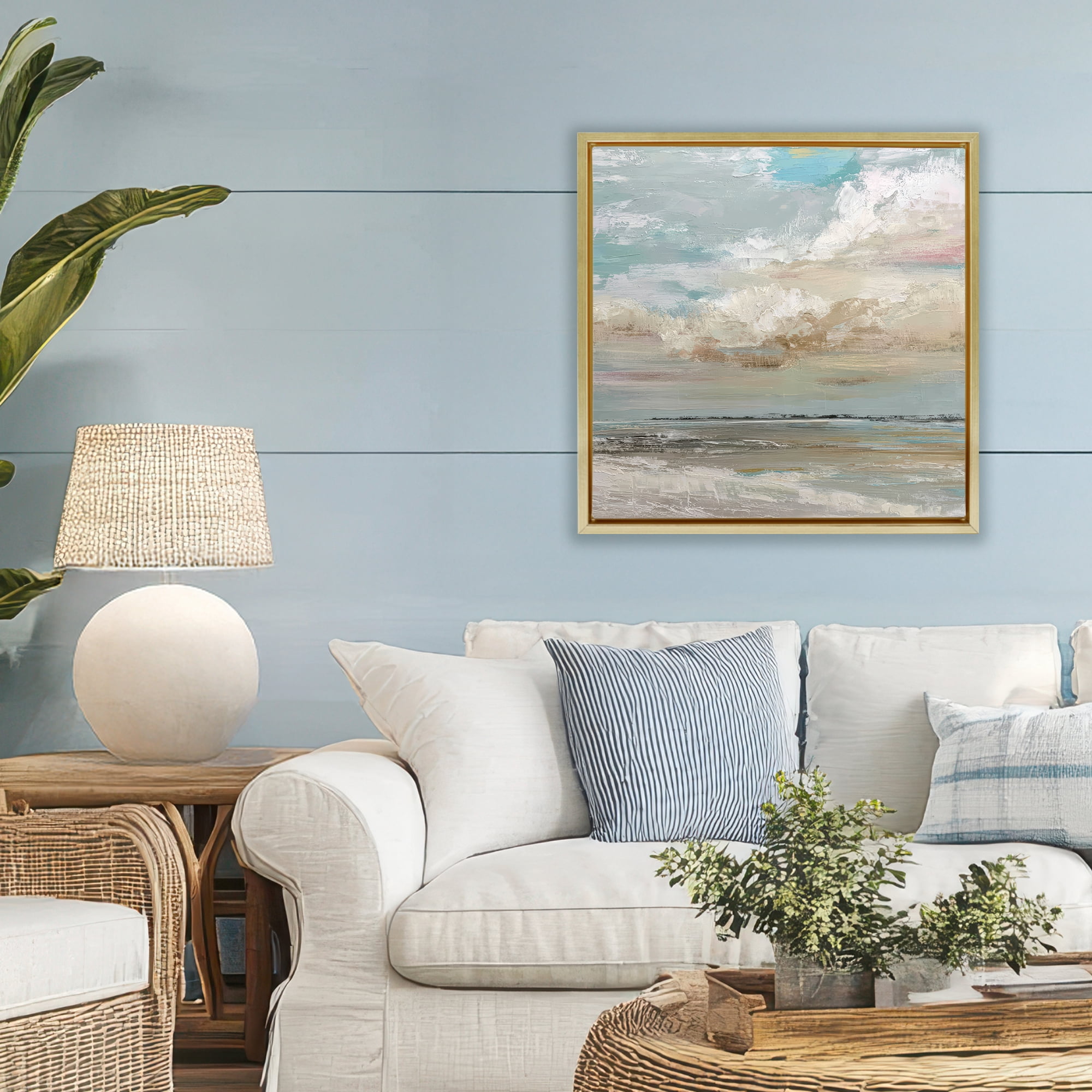 Stupell Industries Cloudy Beach Brushstrokes Gold Framed Floater Canvas Wall Art, design by Kim Curinga