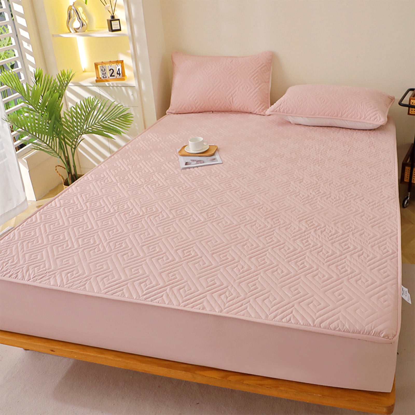 Oggfader Queen Mattress Water Proof Bed Hats Piece Thickened Cotton Mattress Protector Fall And Winter Bedspread Bed Sheet Pink