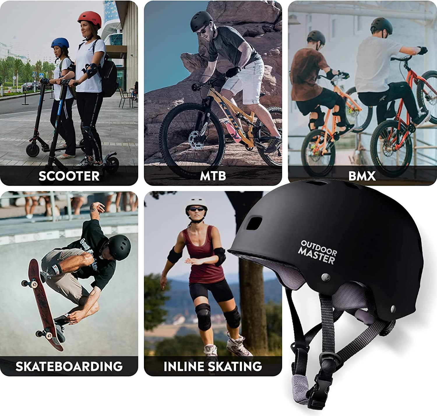 OutdoorMaster Skateboard Cycling Helmet - Two Removable Liners Ventilation Multi-Sport Scooter Roller Skate Inline Skating Rollerblading for Kids, Youth & Adults