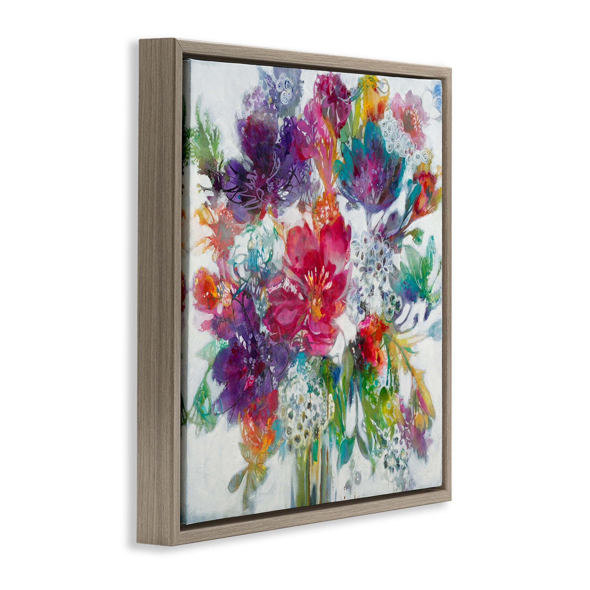 Stupell Industries Whimsical Floral Pop Bouquet Botanical & Floral Painting Brown Floater Framed Canvas Art Print Wall Art, 18 x 18