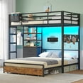 thumbnail image 4 of Bunk Bed Twin Over Full Size with LED Lights & 4 Storage Drawers, L-Shaped Bunk Bed with Charging Station & Bookshelf for Adults, Twin Loft Bed with Pegboard & Safety Guardrail & Ladder, Black, 4 of 12