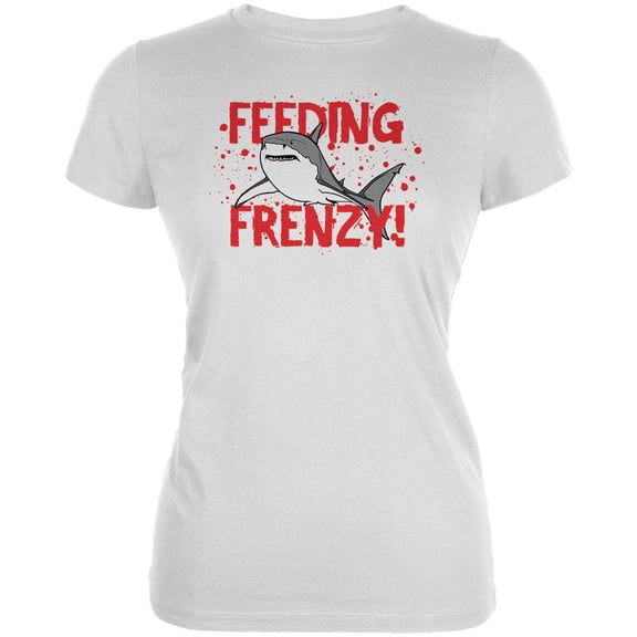 Shark Bloody Feeding Frenzy Juniors Soft T Shirt White MD