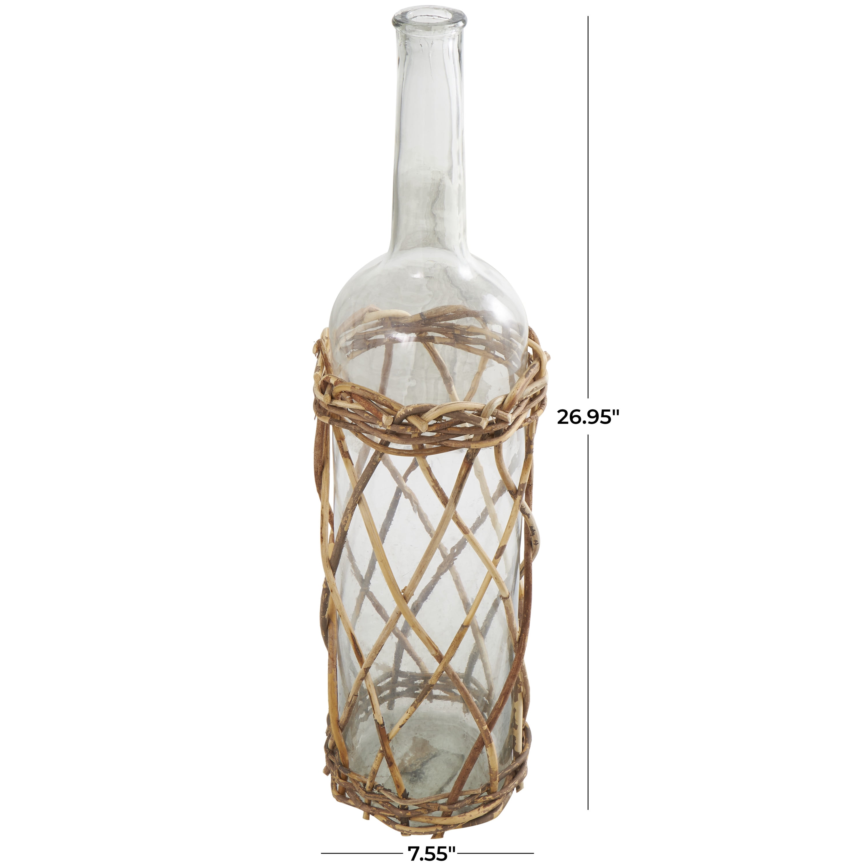 DecMode 27" Handmade Tall Glass Vase with Brown Rattan Woven Lower Body