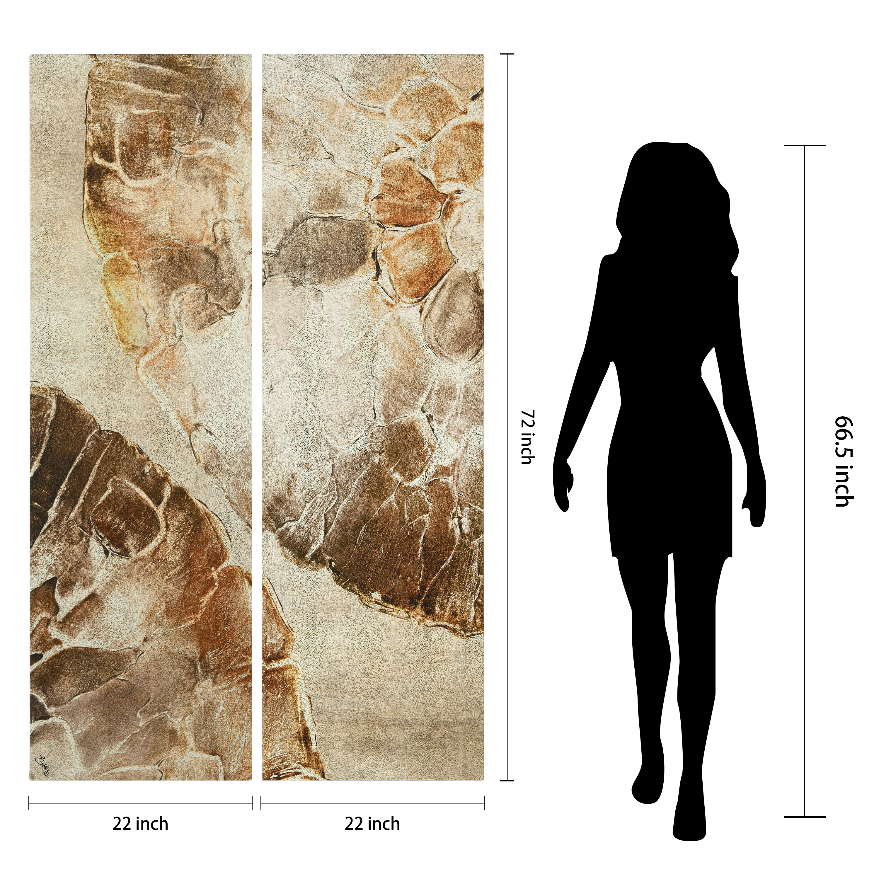 "Golden Layers I" Abstract artwork Rendered on Gold Shagreen Wrapped Canvas Wall Art Set, sized 72"x22"
