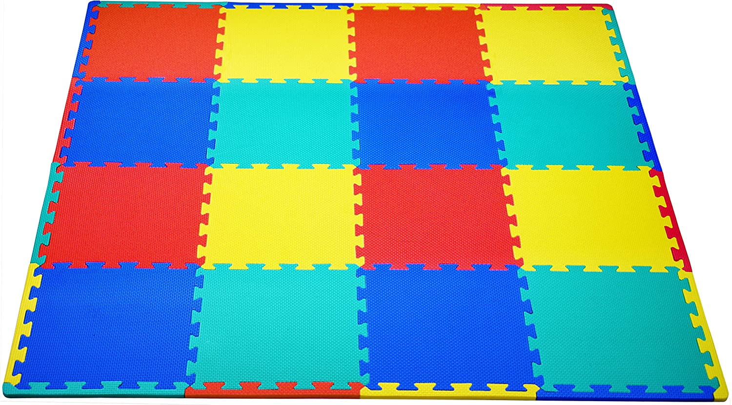 16 SQ FT Interlocking EVA Soft Foam Exercise Floor Mats Play Area Multicoloured 