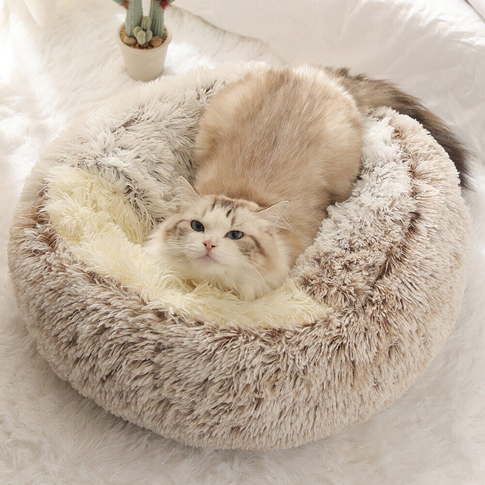 Pet Artist Dog Cave Bed Round Plush Cuddler Warm Cushion Igloo House Crate Cat Calming Bed