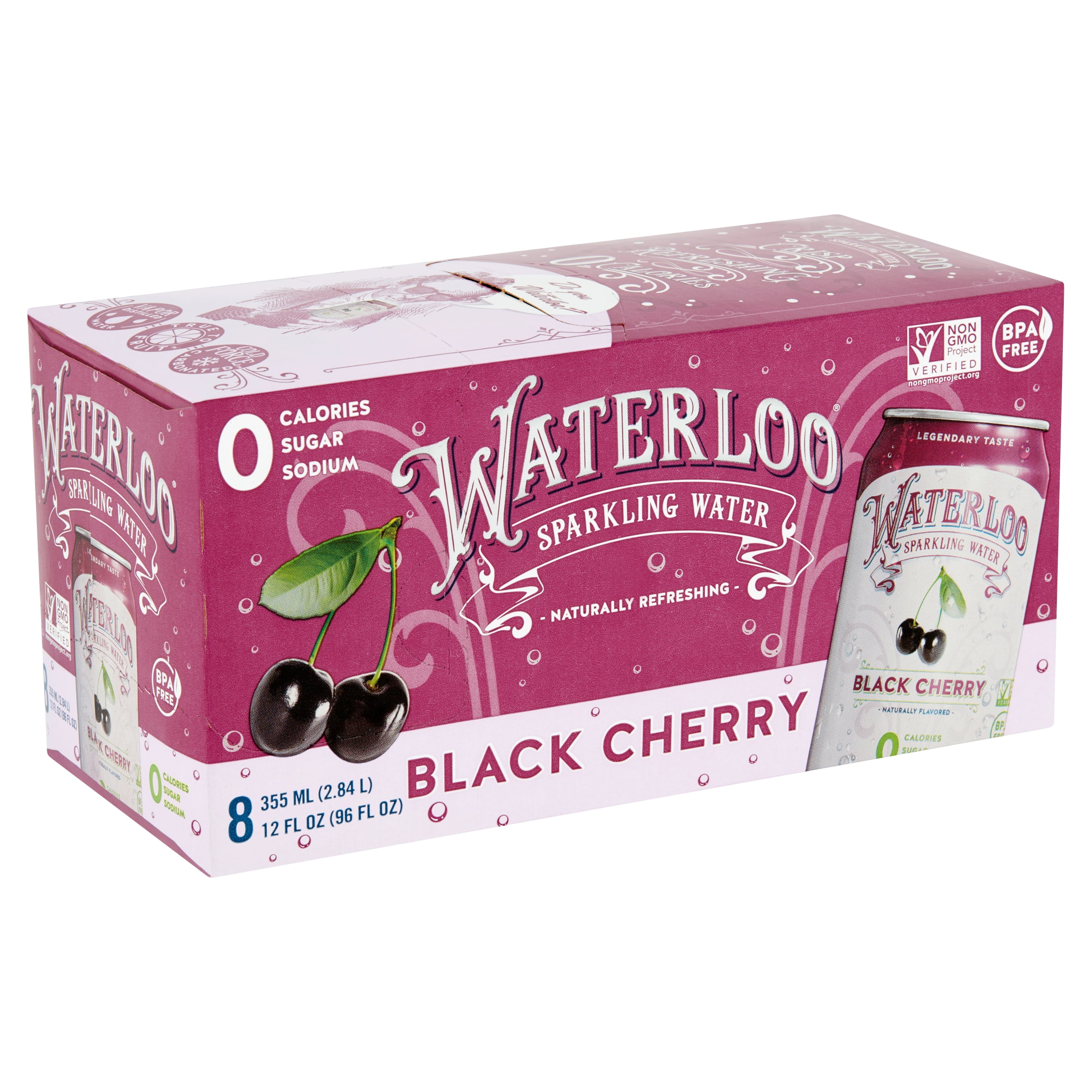 Waterloo Black Cherry Sparkling Water 12 Fl Oz 8 Count Walmart Com Walmart Com