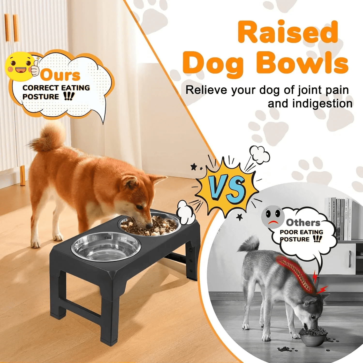 Asunby Adjustable Elevated Pet Bowls - 4-Height Raised Stand with Twin 50oz Stainless Steel Bowls, Non-Slip, Fits Small, Large Pets (3.2” to 11.8”)