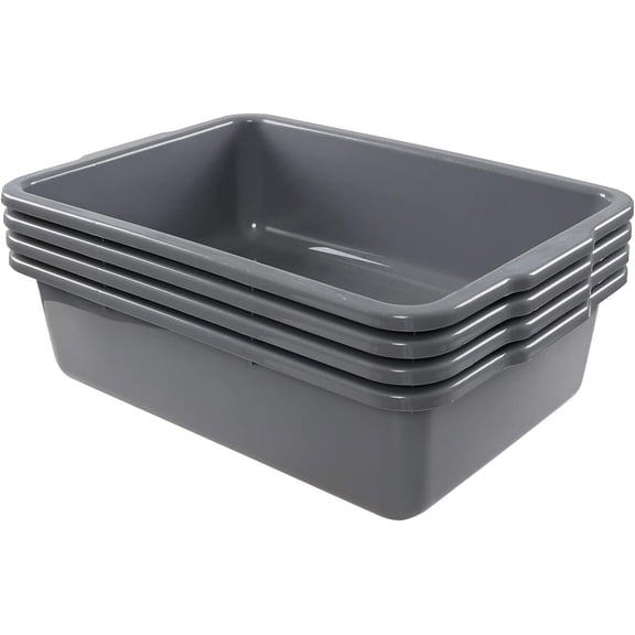32 Liter Large Plastic Bus Trays,  Bus Tub Box Set of 4, Grey
