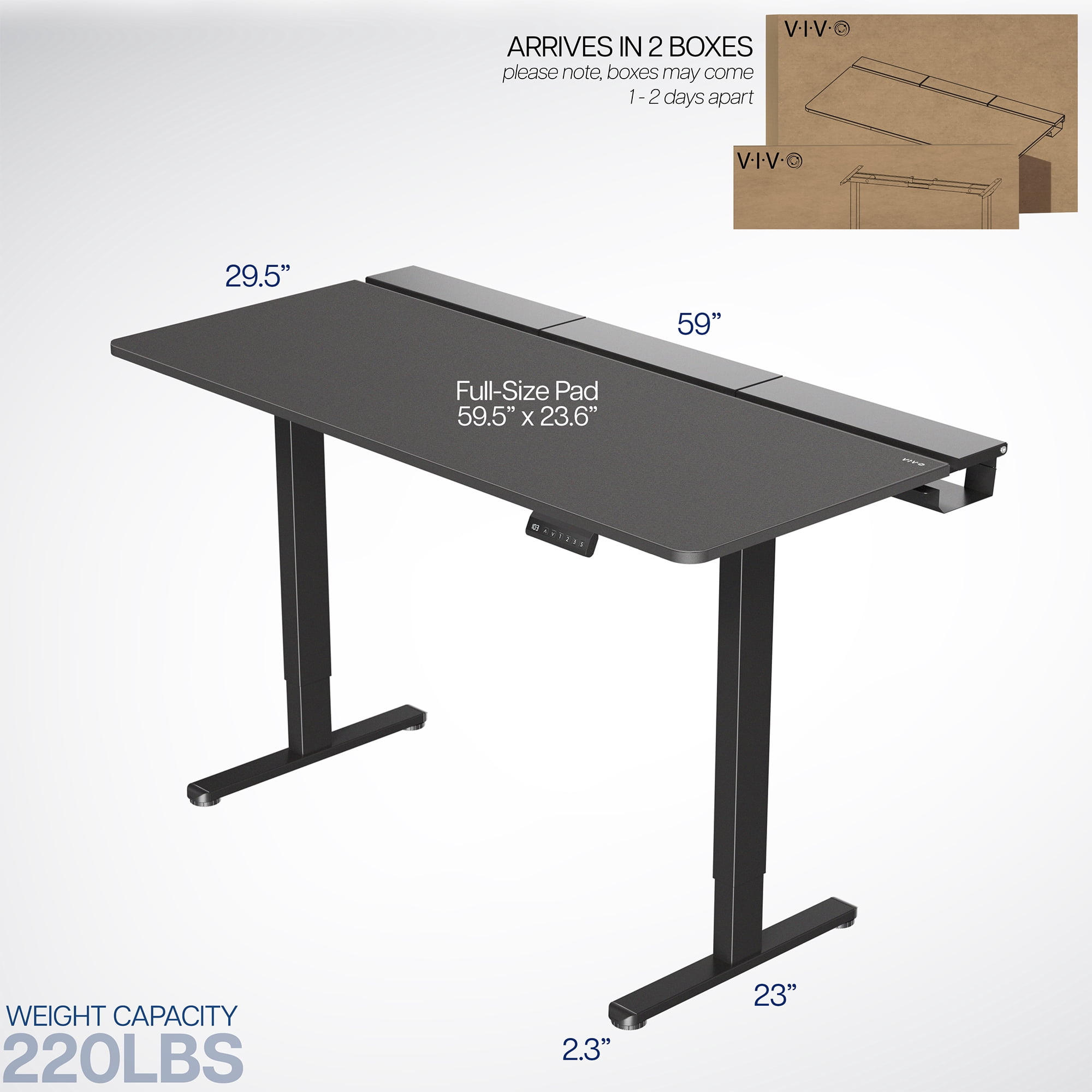 VIVO Electric 60" x 30" Desk, Full Pad, Black Hidden Cable Tabletop, Black Frame