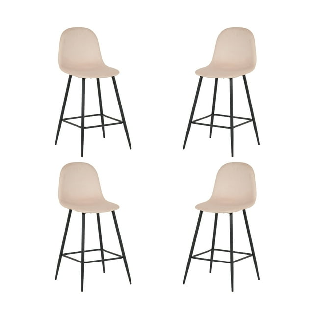 Ilios Innova | Juego de 4 Sillas Altas de Bar Candina Beige con Estructura Metálica Negra, Diseño Moderno y Elegante para Barra de Cocina, Comedor o Restaurante