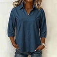 thumbnail image 4 of cocolona Womens Solid Color Collared Blouses 3/4 Sleeve Casual Shirts Summer Vacation Beach Tops, 4 of 7