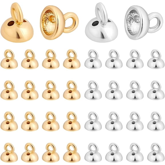 Real 18K Gold Plated Eye Pin Bails Pearl Pendant Connector 40pcs 2 Colors Brass Bead Cap for Pearls Jewelry Making Pendant Bails Ornament Caps 4mm Golden&Silver Hole: 1.4mm