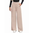 thumbnail image 2 of Women Dressy Work Business Casual Elastic High Waisted Trousers Ribbed Lounge Palazzo Pants Oat Color M, 2 of 10