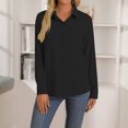 thumbnail image 5 of QLEICOM Blouses for Women Casual V Neck Solid Color Womens Long Sleeve Button Down Tops Cotton Shirts, Summer Career Blouses & Button-Down Shirts, Cardigan Tops S-2XL, 5 of 6