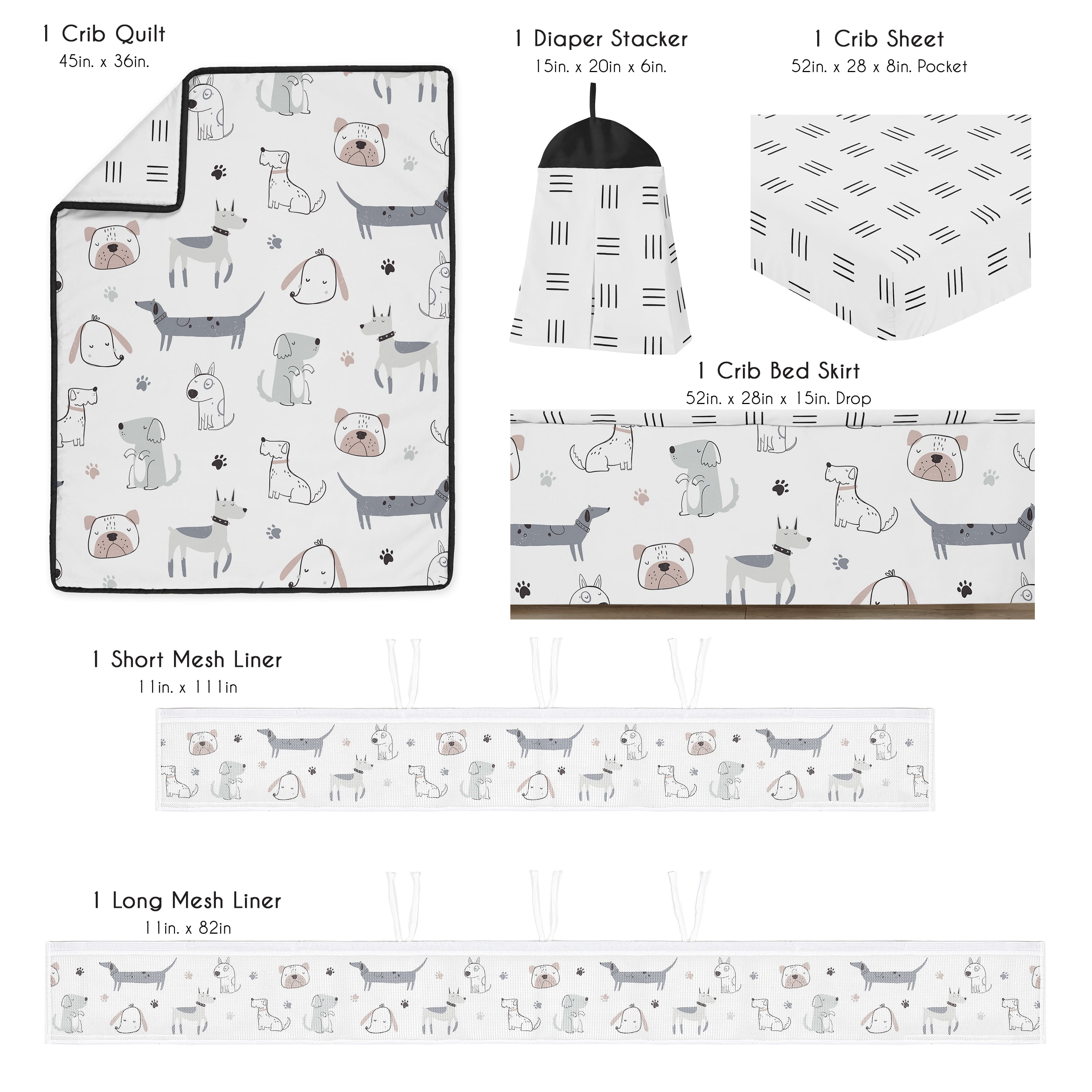 Sweet Jojo Designs Cartoon Puppy Boy, Girl, Unisex/Gender Neutral Crib Bedding + BreathableBaby Breathable Mesh Liner