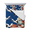 thumbnail image 7 of Quilts Twin Size Bedding Set, Japanese Style Lightweight Quilted Comforter, Blue Rustic Botanical Blossom Peony Birds Soft Reversible Bedspread Coverlet with Pillow Covers for All Season, 68" x 86", 7 of 7