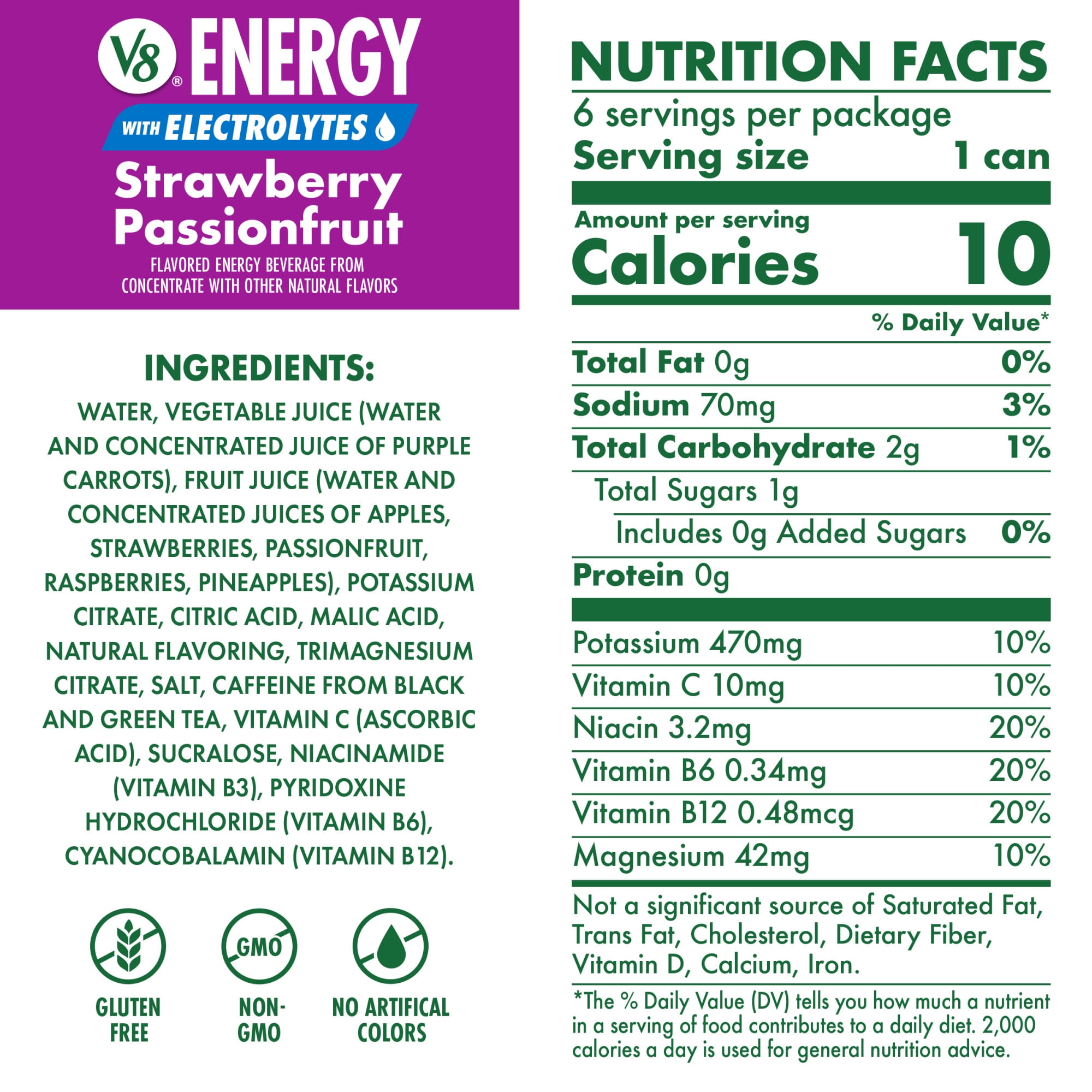 V8 Energy with Electrolytes Strawberry Passionfruit Energy Drink, 6 Pack