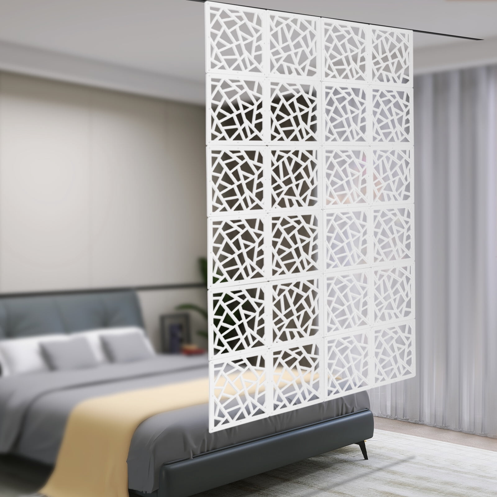 24Pcs Privacy Screen Panels, Decorative Wall Screen Panels,Hanging Room Divider Decorative Thick Wall Screen Panels Floral Carving Pattern Hollow Out Design