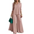 thumbnail image 2 of Women’s Office 2 Piece Set, V Neck Long Sleeve Top and Wide Leg Pants Elegant Outfit, 2 of 6
