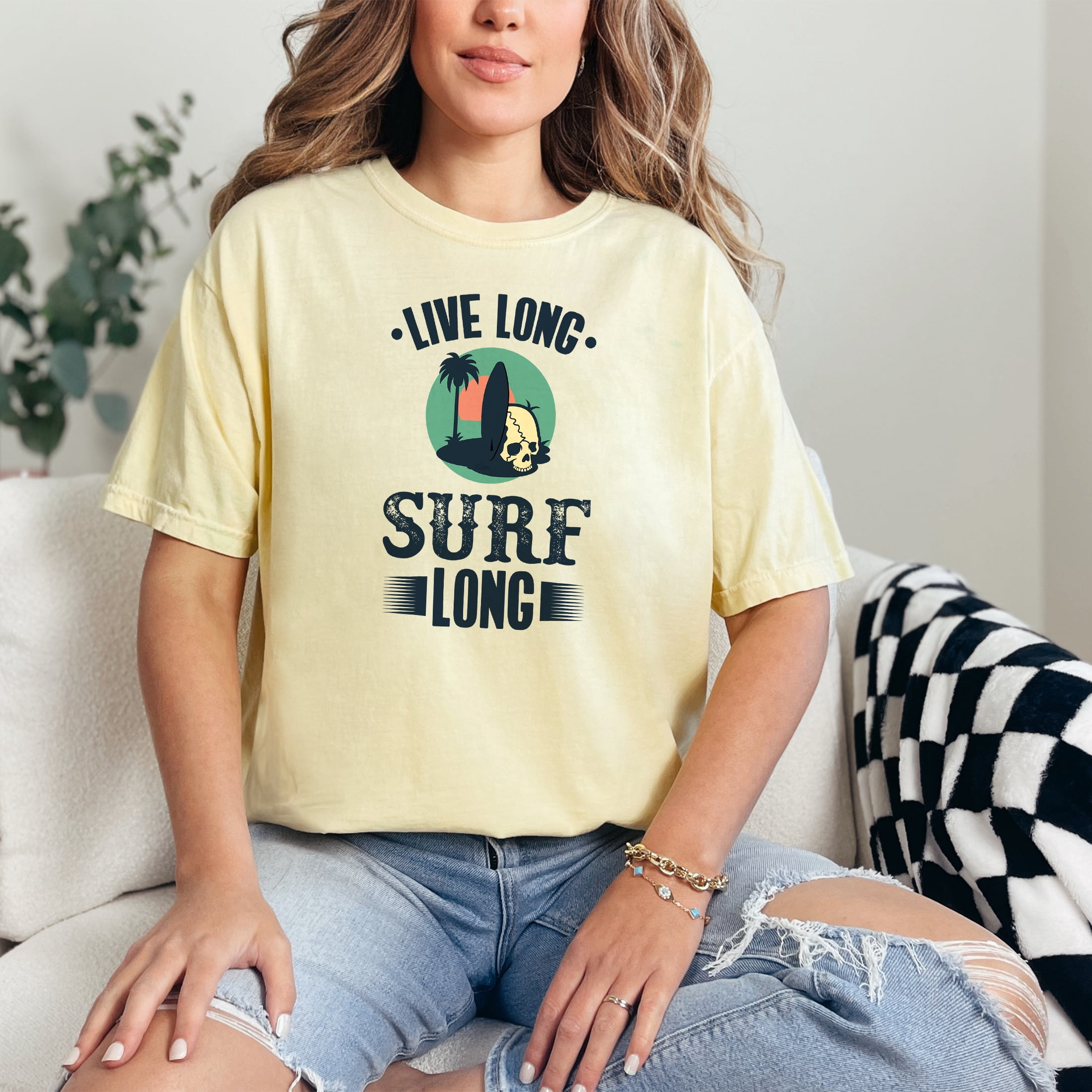 Live Long Surf Long, Butter Comfort Colors T-Shirt, Large