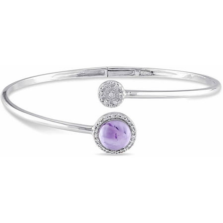 Tangelo 2-1/8 Carat T.G.W. Amethyst and White Topaz with Diamond-Accent Cuff Bangle Sterling Silver Bracelet, 7