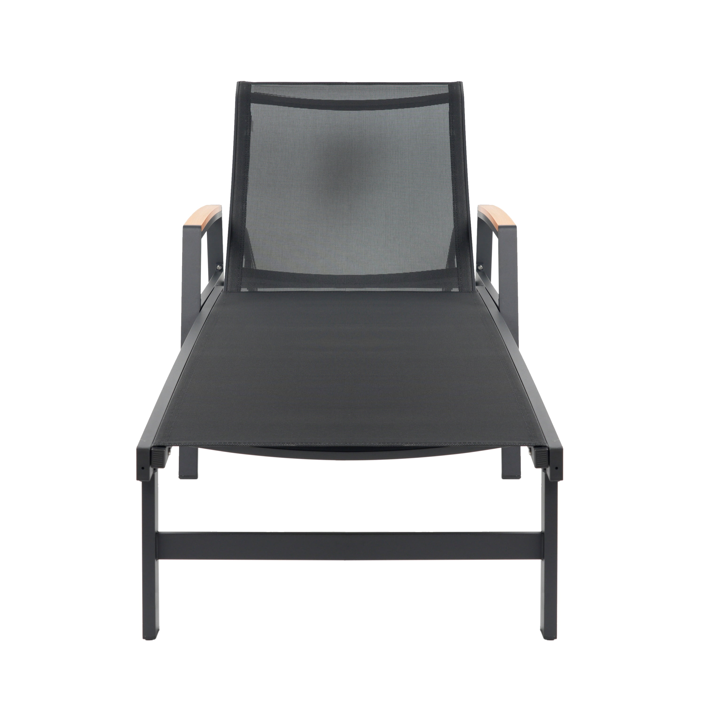 Adjustable Aluminum Mesh Patio Chaise Lounges Set of 2 for Poolside Deck, Black