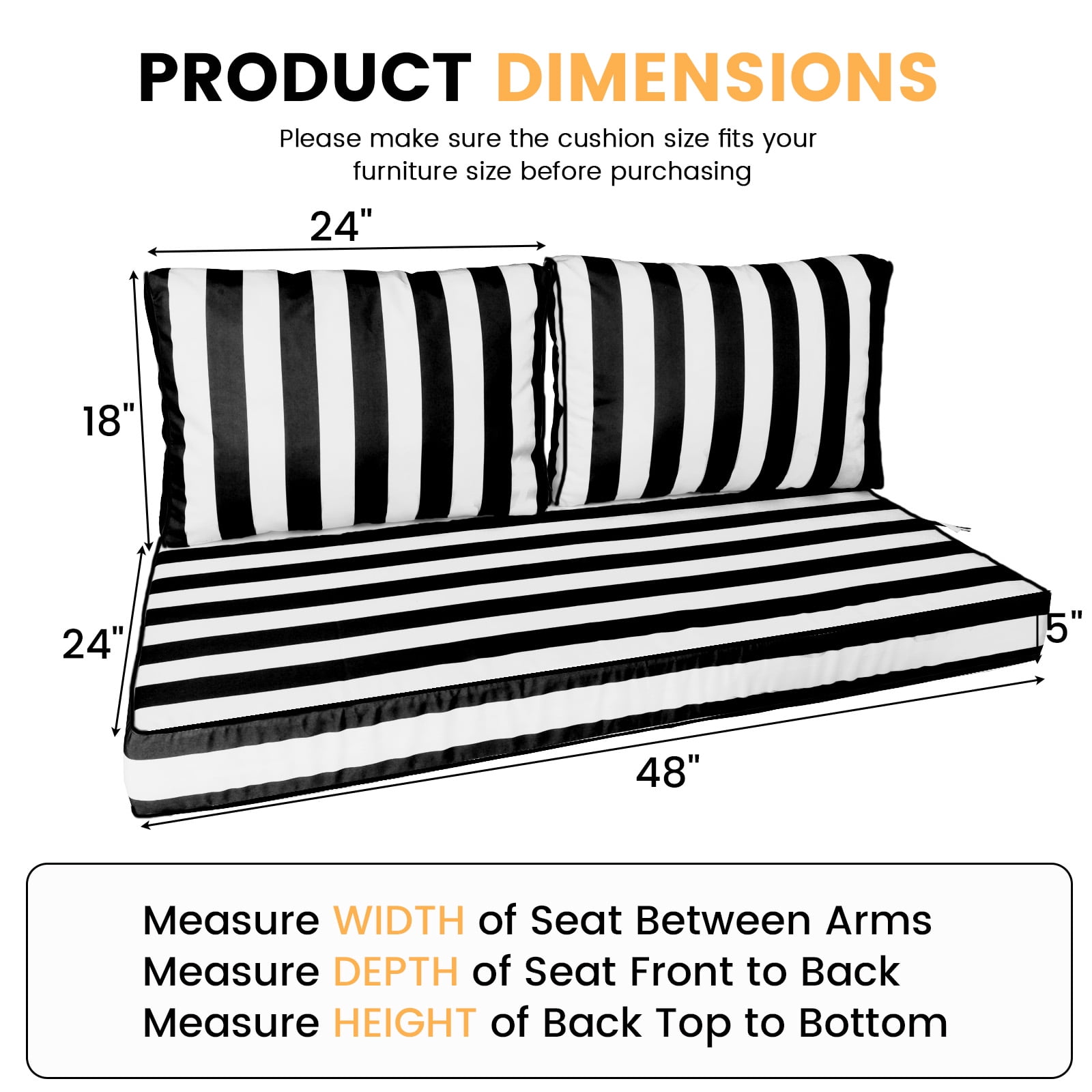 DTTRA Outdoor Loveseat Cushion Set, 48 x 24 Inch, Water Repellent, 3-Year Fade Resistant, Patio Furniture Cushions with Removable Cover, Ties and Hidden Zipper for Sofa Bench Couch Pads Set