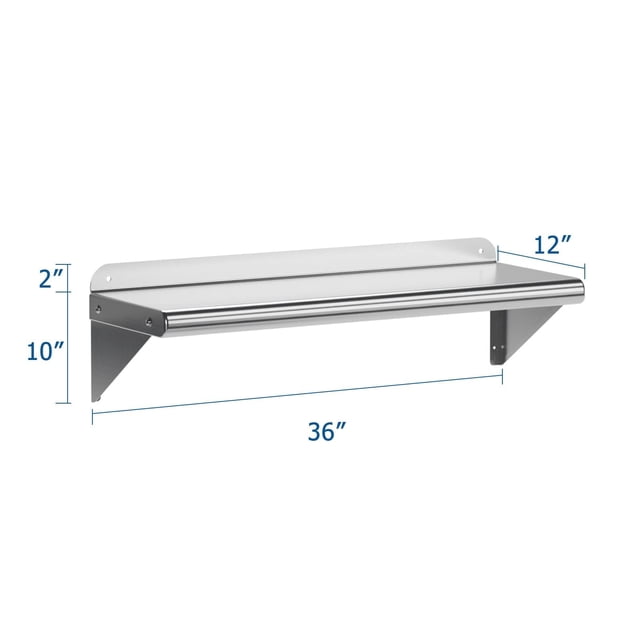 Kojooin 36"x12" Stainless Steel Wall Shelf with Adjustable Backsplash & Brackets