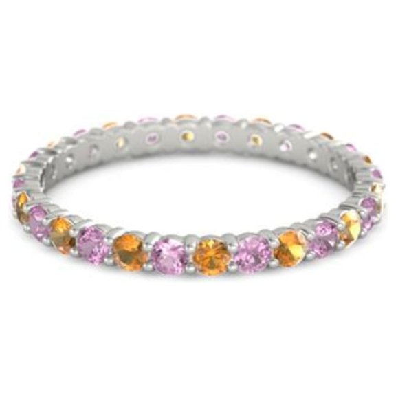 Citrine With Pink Tourmaline Round 2.50 MM Eternity 925 Sterling Silver Women Stackable Ring