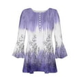 thumbnail image 4 of Sakmal Womens Plus Size Tops 3/4 Sleeve Purple V-Neck Floral Button Tunic Womens Shirts, 4 of 4