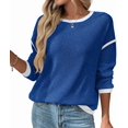 thumbnail image 2 of Female Fashion Crewneck Pullover Sweater Casual Color Block Ribbed Knit Tops Loose Fall Tops Deep Blue L, 2 of 9