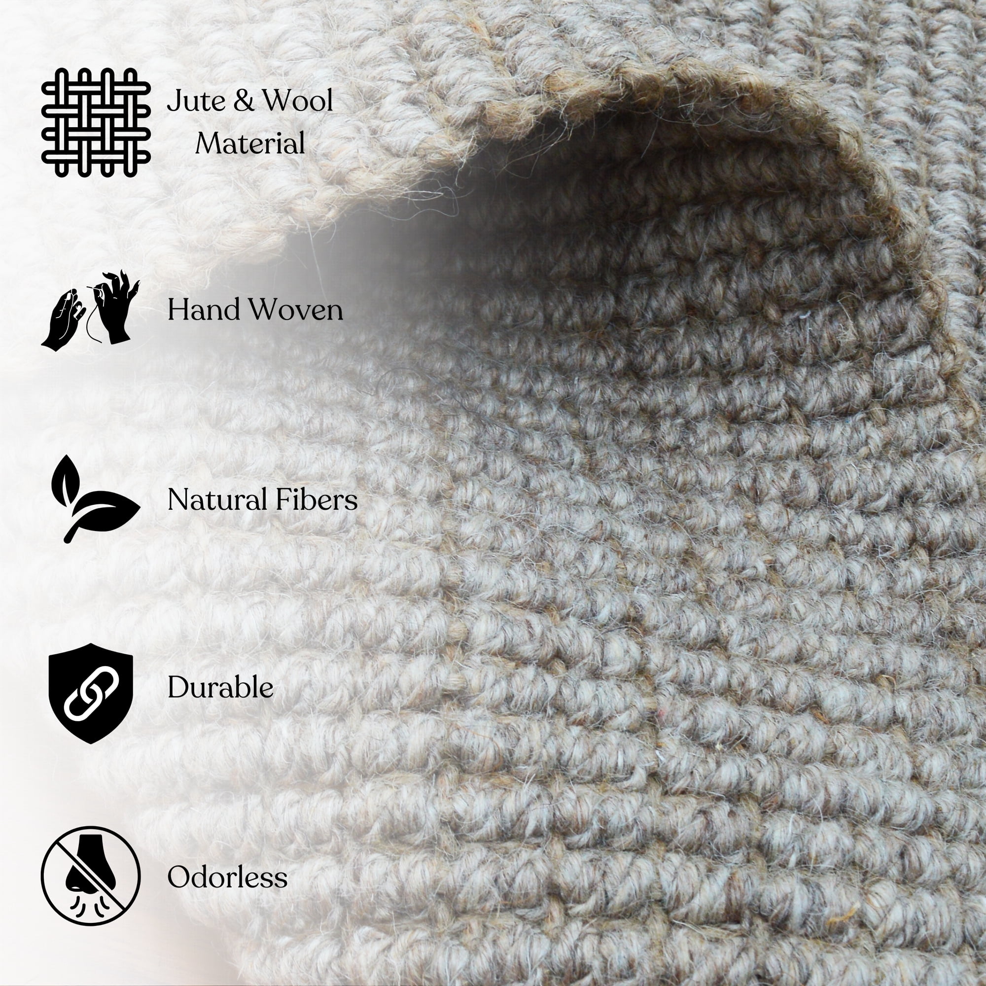 Delara Premium Handwoven Wool and Jute Area Rug, 8'.8" x 12', Natural Boucle, 0.25" Thick, Soft & Durable for Living Room, Bedroom, Entryway
