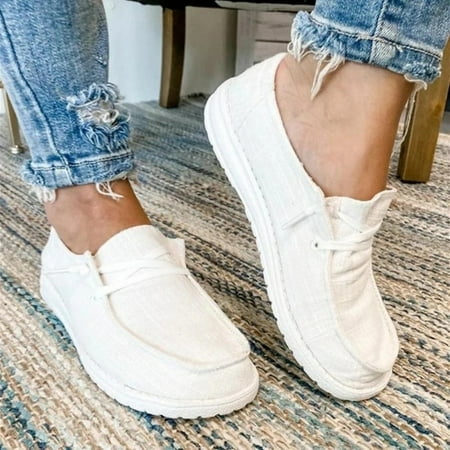 Women s Canvas Sneaker Slip-ons Loafers Shoes for Womens Fashion Casual Canvas Round Toe Women s Shoes Women s Lace Up Loafers Comfortable Light-Weight