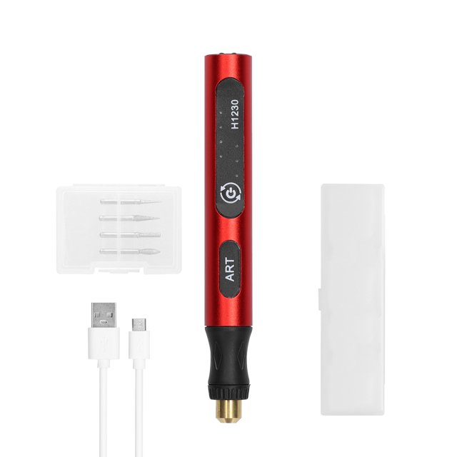 Tignapoo Compact Electric Engraving Pen with 3-Speed Adjustable Settings for Precision Grinding and Polishing, Red