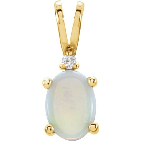 Oval Cabochon Accent - 14K Solid Yellow Gold 7x5 mm Oval 4-Prong Accented Cabochon Pendant