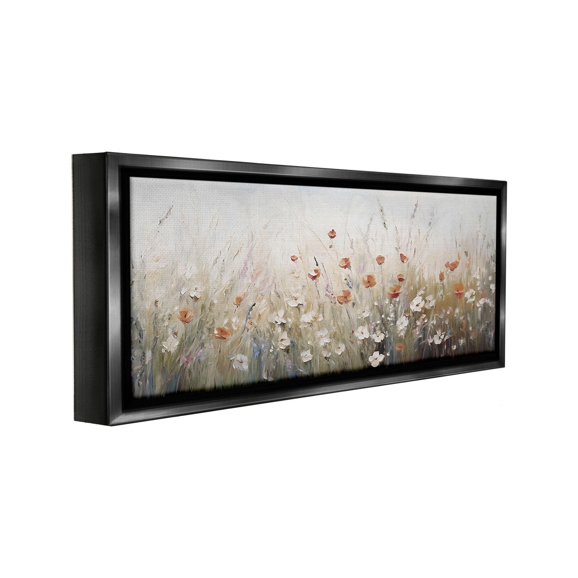 Stupell Industries Neutral Poppy Blooms Botanical & Floral Painting Black Floater Framed Canvas Art Print Wall Art, 25 x 11