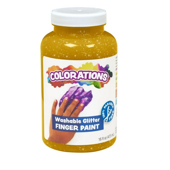 Colorations Paraben-Free Washable Glitter Finger Paint, Yellow - 16 oz.