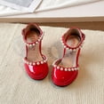 thumbnail image 4 of Ymyiu Kids High Heels for Girls Girls Sandals Low Heel Dress Pump Ankle Strap Flower Party Shoes for Little Kid/Big Kid Size 13 (Red,Little Kids 13), 4 of 5
