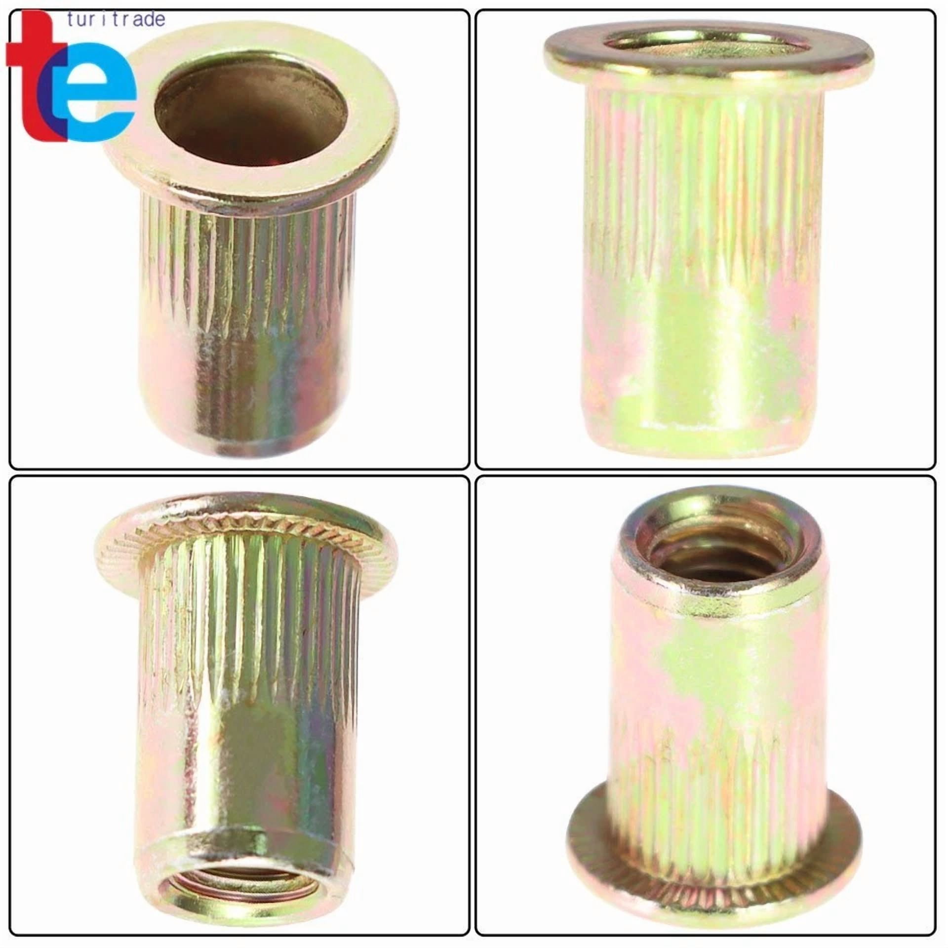 CIRCLE- Pack 100 M6 Metric Carbon Steel Rivet Nut Flat Head Threaded Insert Nutsert