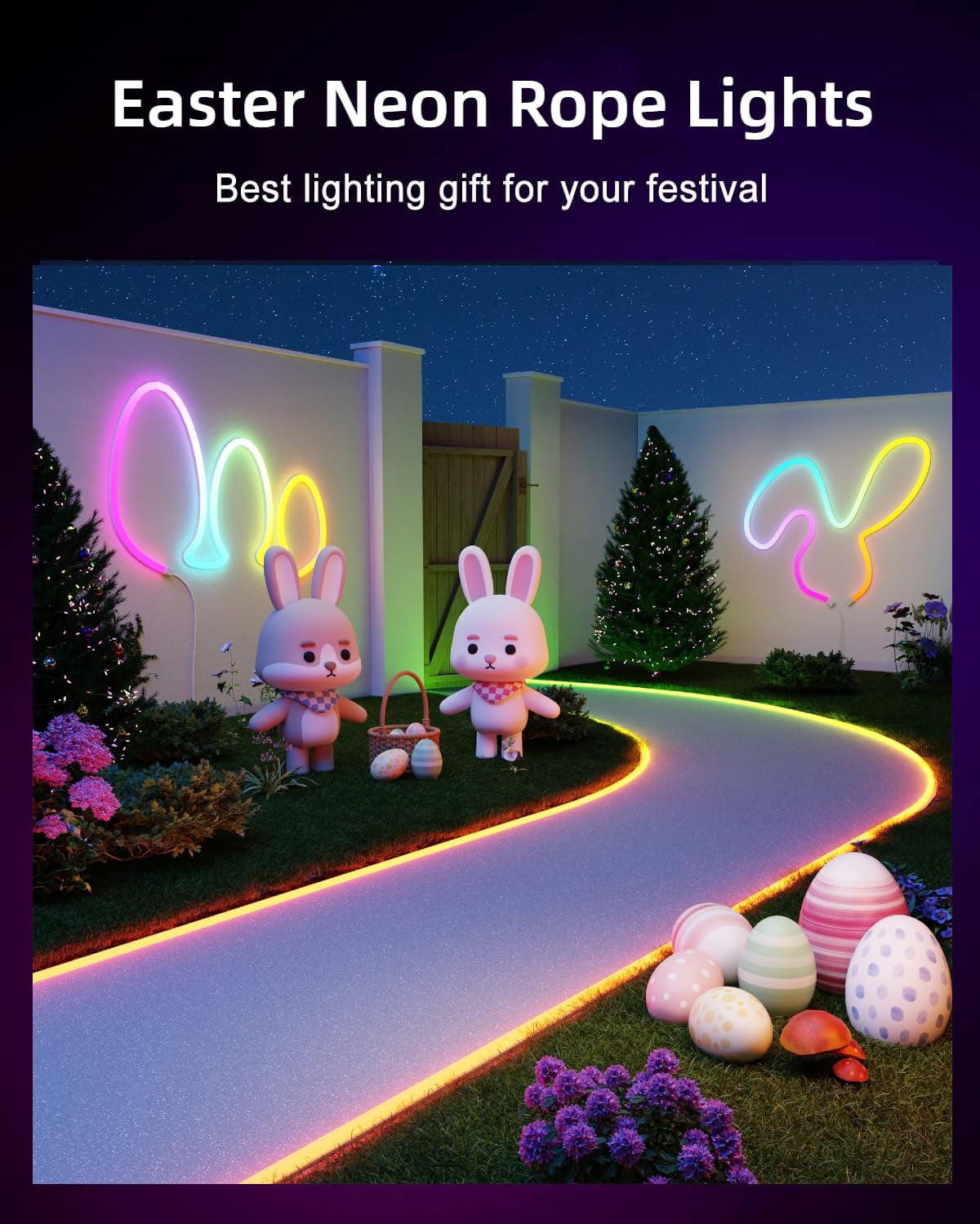 Lumary 16.4ft Smart Outdoor Neon Rope Light IP65 Waterproof RGBAICW LED Strip Music Sync Works with Alexa