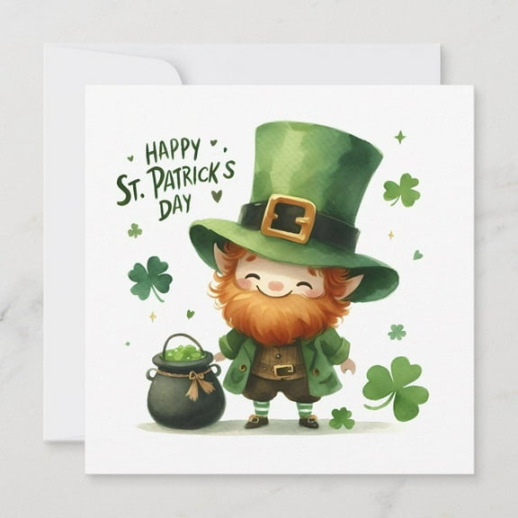 Happy St. Patrick's Day Card - Cute Leprechaun Design with Pot of Gold - Blank Inside for Personal Messages - Perfect Greeting Card for Friends and Family