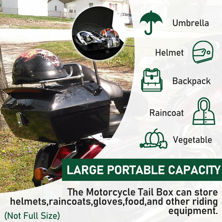 Black Universal Motorcycle Tour Pack Trunk Luggage Tail Box Pack W/ Tail Light E - Foto 7