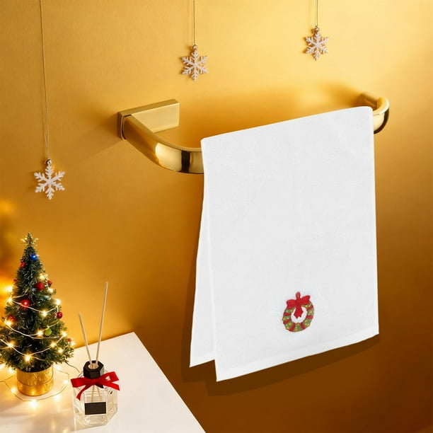 Toalla de Cocina Navideña de Algodón | Toalla Navideña Bordada con Alce y Guirnalda de Papá Noel | Tela de Rizo de Algodón Suave, Absorbente y de Secado Rápido | Ideal Como Regalo para Decorar El Hog