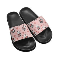 Psesaysky Heart Panda Print Slide Sandals for Girls Women Non-Slip Lightweight Dormitory Slippers House Slippers Fashion Flexible Beach Slides Black Sole Size 5